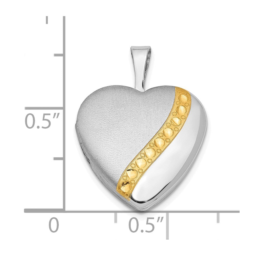 Sterlingsilber Goldfarben Poliert & Satiniert 16mm Herz Medaillon