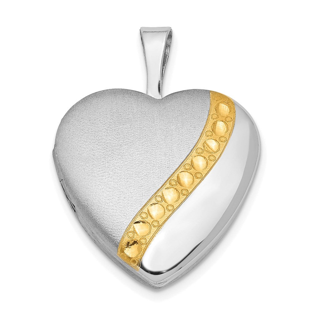 Sterlingsilber Goldfarben Poliert & Satiniert 16mm Herz Medaillon