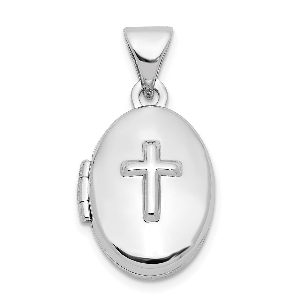 Sterlingsilber Rhodiniert Kreuz 16mm Oval Medaillon