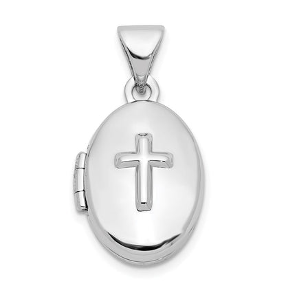 Sterlingsilber Rhodiniert Kreuz 16mm Oval Medaillon