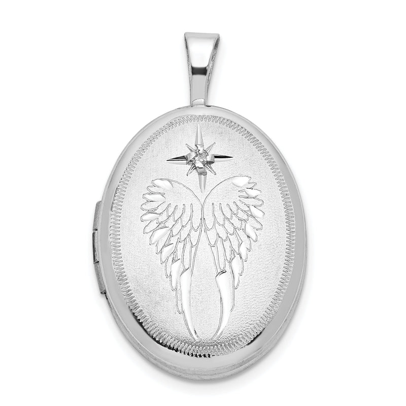 Rhodiniertes Sterlingsilber Diamant-Engelsflügel-Medaillon, oval, 19 mm