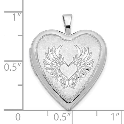 Sterlingsilber Rhodiniert 21mm Satiniert/polished Herz mit Flügel Medaillon