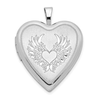 Sterlingsilber Rhodiniert 21mm Satiniert/polished Herz mit Flügel Medaillon