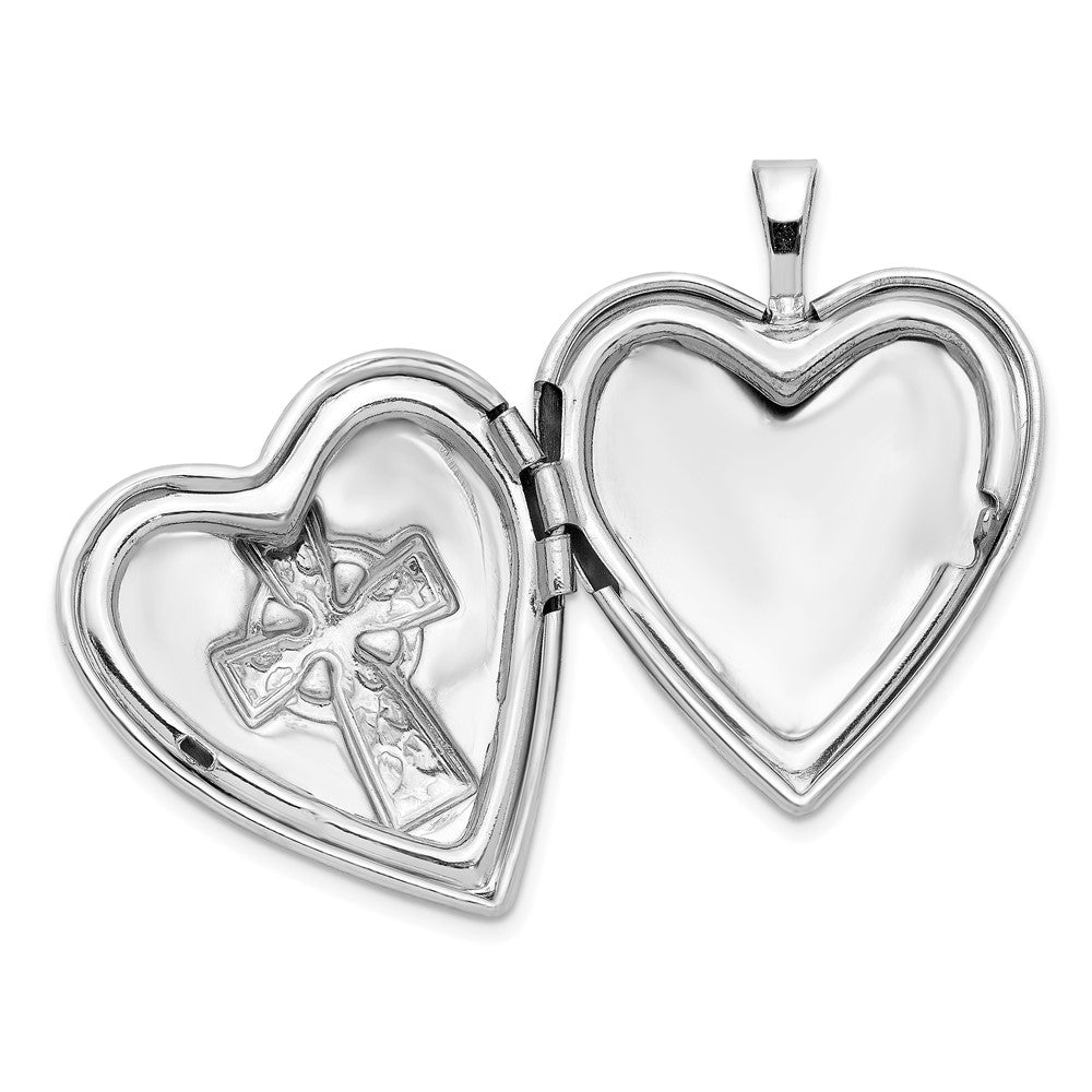 Sterlingsilber Rhodiniert Poliert & Satiniert Kreuz Herz Medaillon