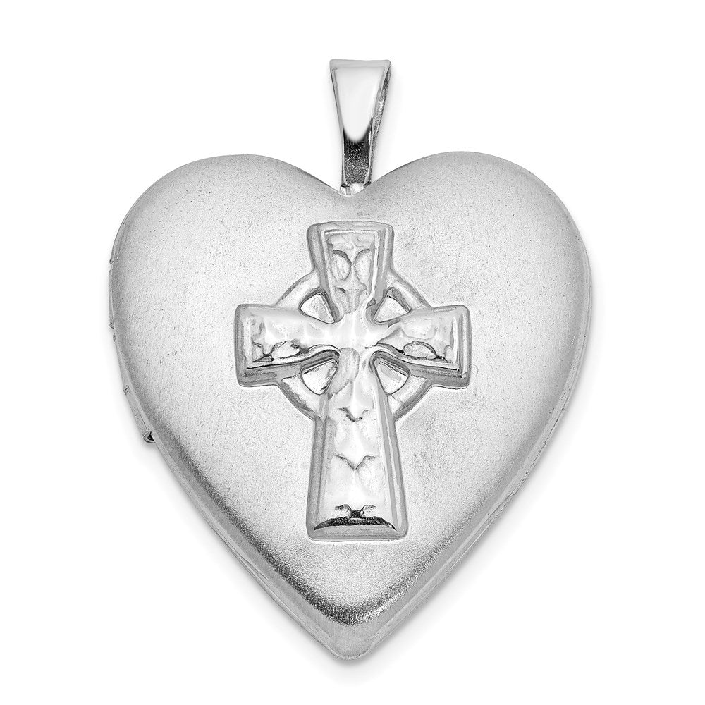 Sterlingsilber Rhodiniert Poliert & Satiniert Kreuz Herz Medaillon