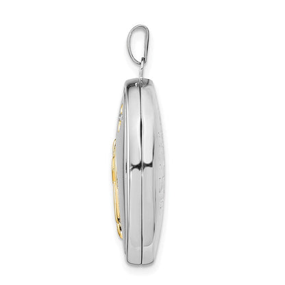 Ovales Familien-Medaillon aus Sterlingsilber mit Gelb-Rhodinierung, Diamant und Engel-Motiv „God Bless You“
