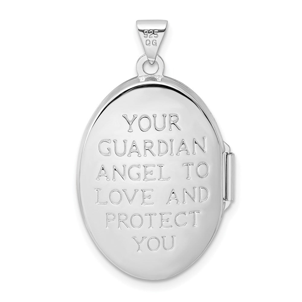 Ovales Familien-Medaillon aus Sterlingsilber mit Gelb-Rhodinierung, Diamant und Engel-Motiv „God Bless You“