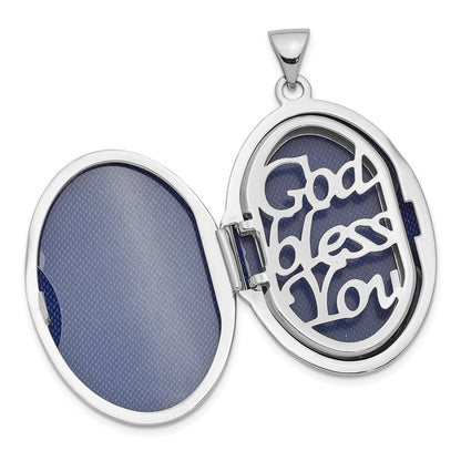 Ovales Familien-Medaillon aus Sterlingsilber mit Gelb-Rhodinierung, Diamant und Engel-Motiv „God Bless You“