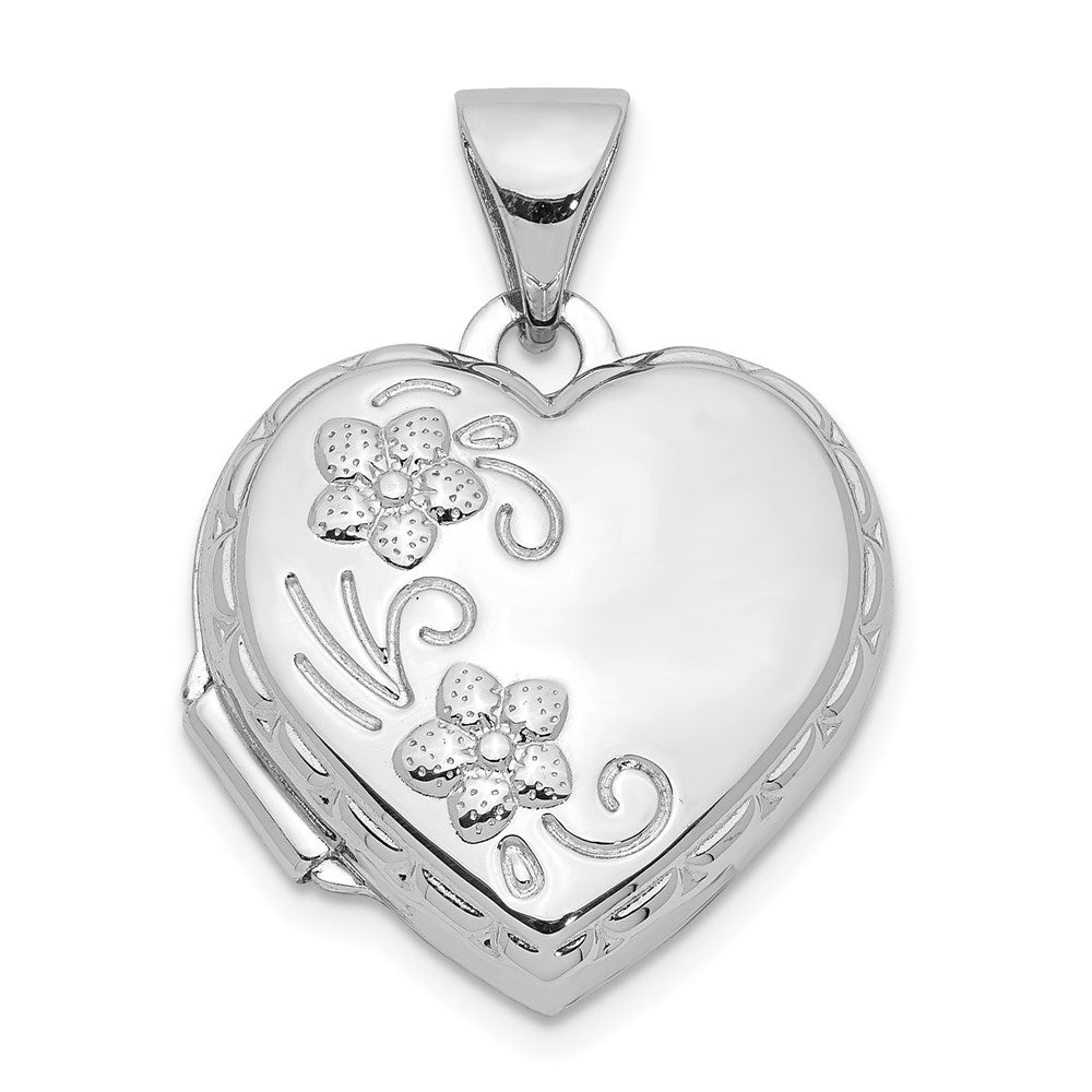 Sterlingsilber Rhodiniert 15mm Blumen Herz Medaillon