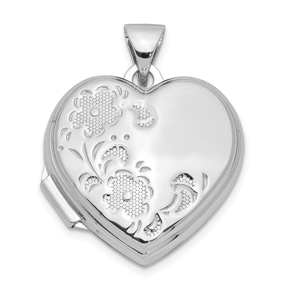 Sterlingsilber Rhodiniert Strukturiert 18mm Blumen Herz Medaillon