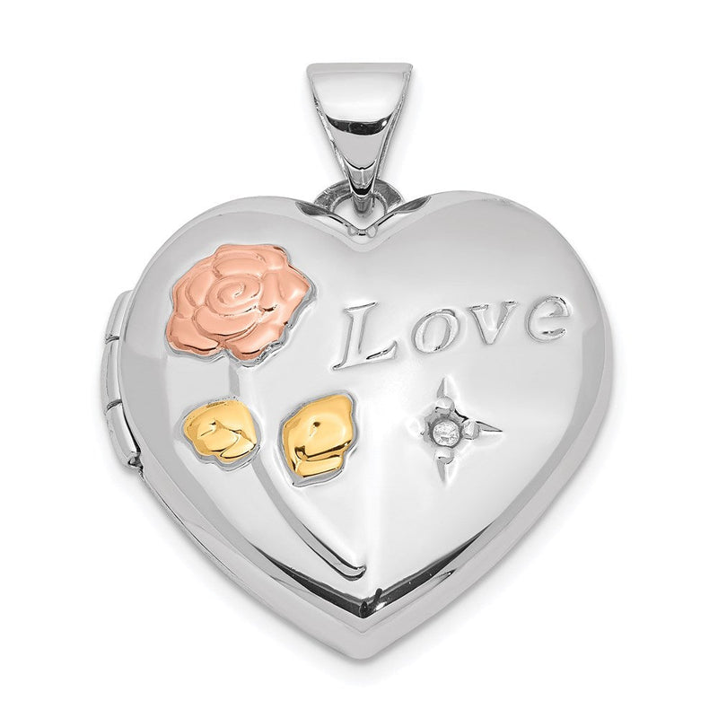 Sterlingsilber Diamant Herz-Medaillon Anhänger 19mm rosé- & gelbrhodiniert