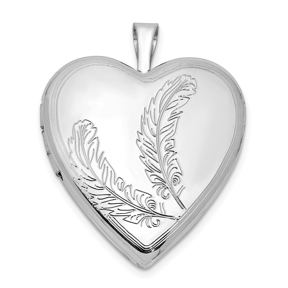 Sterlingsilber Rhodiniert Feder Design Herz Medaillon