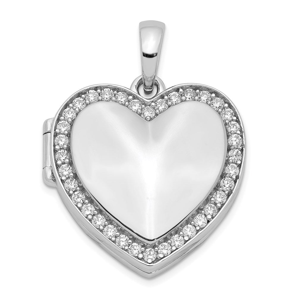 Sterlingsilber Rhodiniert Zirkonia 23mm Herz Medaillon