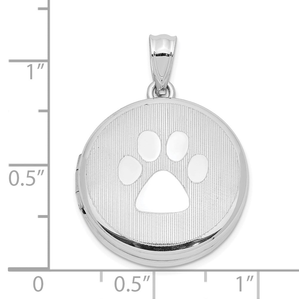 Sterlingsilber Rhodium 20mm Gerillt & Poliert Pawprint Rund Medaillon