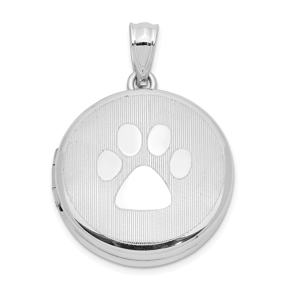 Sterlingsilber Rhodium 20mm Gerillt & Poliert Pawprint Rund Medaillon