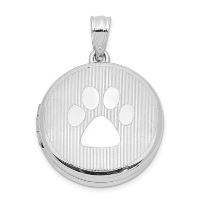 Sterlingsilber Rhodium 20mm Gerillt & Poliert Pawprint Rund Medaillon