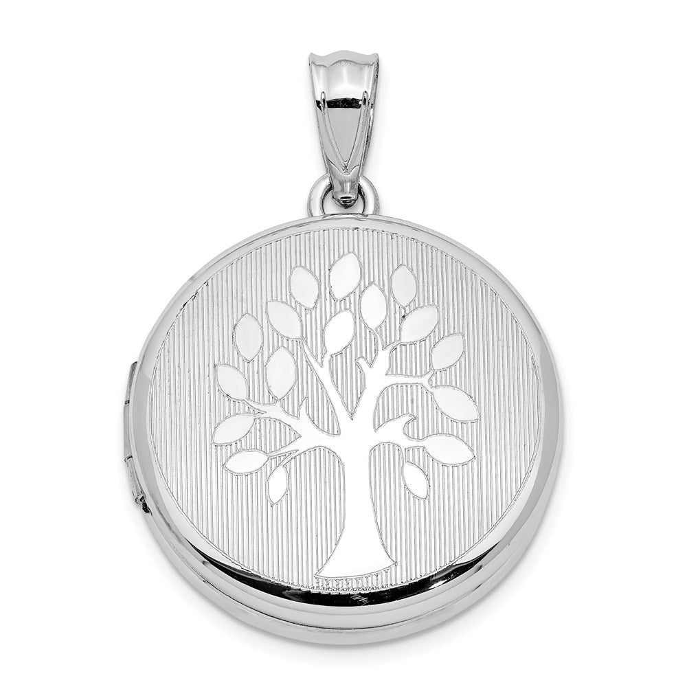 Sterlingsilber Rhodiniert 20mm Gerillt & Poliert Baum Rund Medaillon