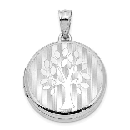 Sterlingsilber Rhodiniert 20mm Gerillt & Poliert Baum Rund Medaillon