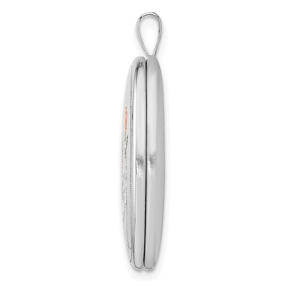 Sterlingsilber Rhodiniert 26mm Satiniert/polished Emailliert Roses Mama Oval Medaillon