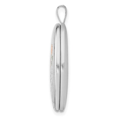 Sterlingsilber Rhodiniert 26mm Satiniert/polished Emailliert Roses Mama Oval Medaillon