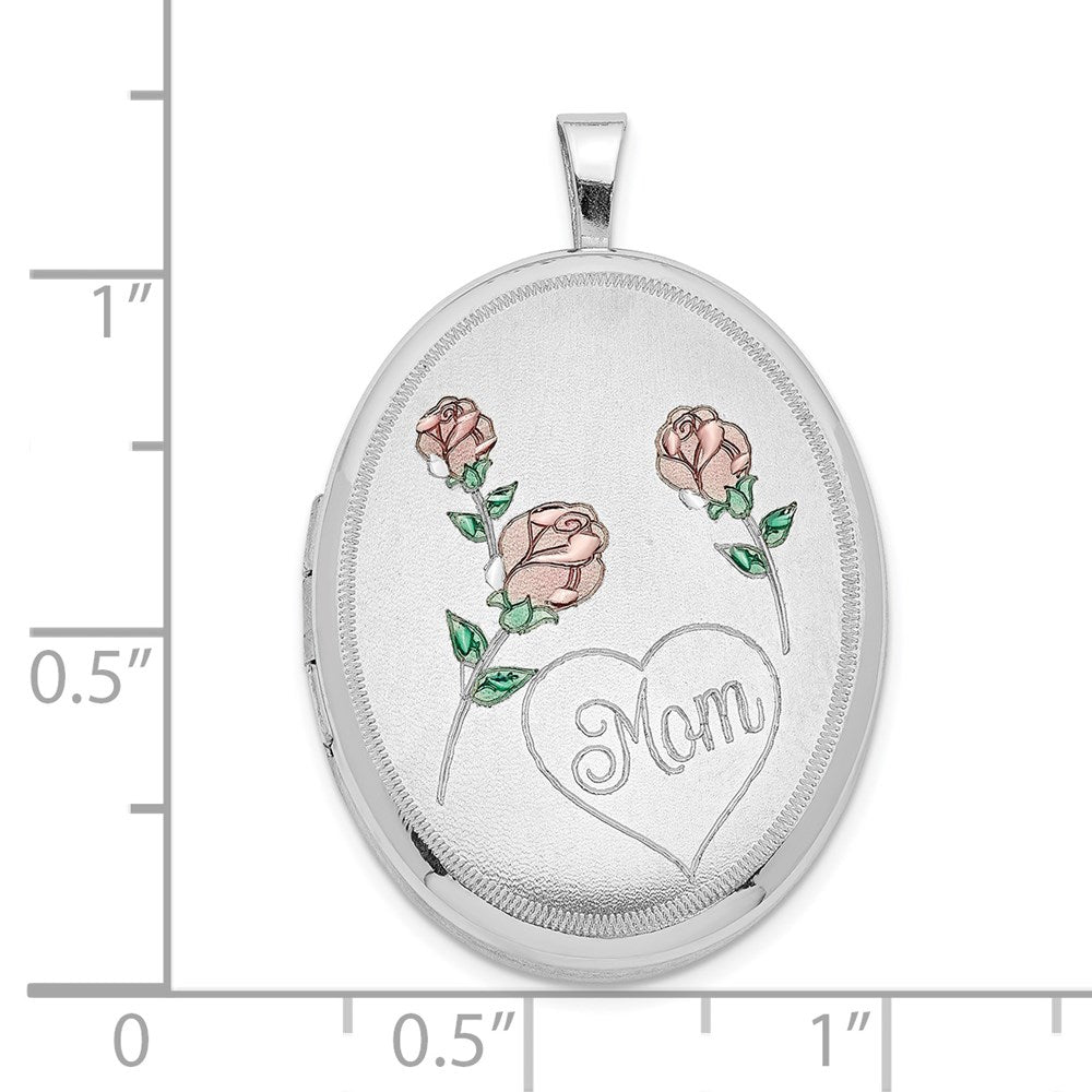 Sterlingsilber Rhodiniert 26mm Satiniert/polished Emailliert Roses Mama Oval Medaillon