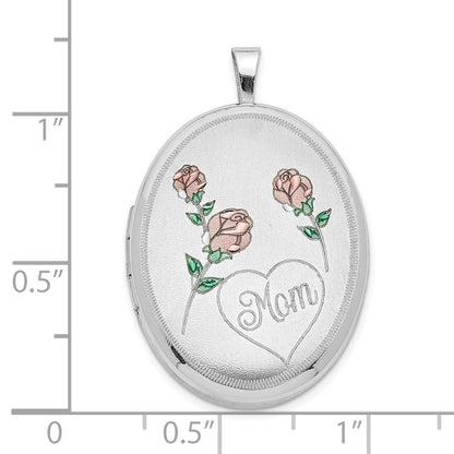 Sterlingsilber Rhodiniert 26mm Satiniert/polished Emailliert Roses Mama Oval Medaillon