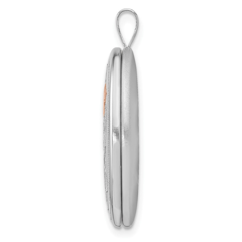 Sterlingsilber Rhodiniert 26mm Satiniert / Poliert Emailliert Blume Diamantiert Oval Medaillon