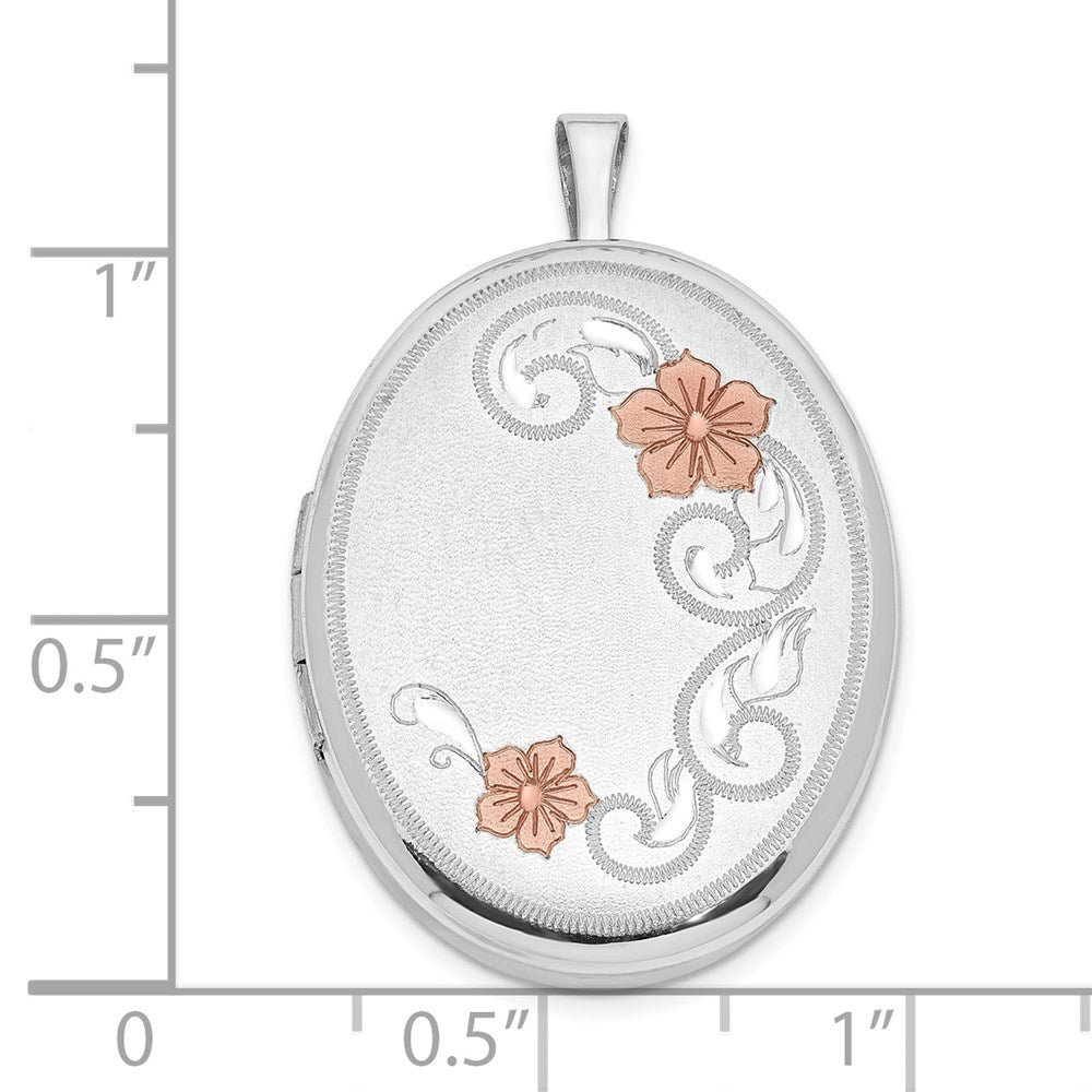 Sterlingsilber Rhodiniert 26mm Satiniert / Poliert Emailliert Blume Diamantiert Oval Medaillon