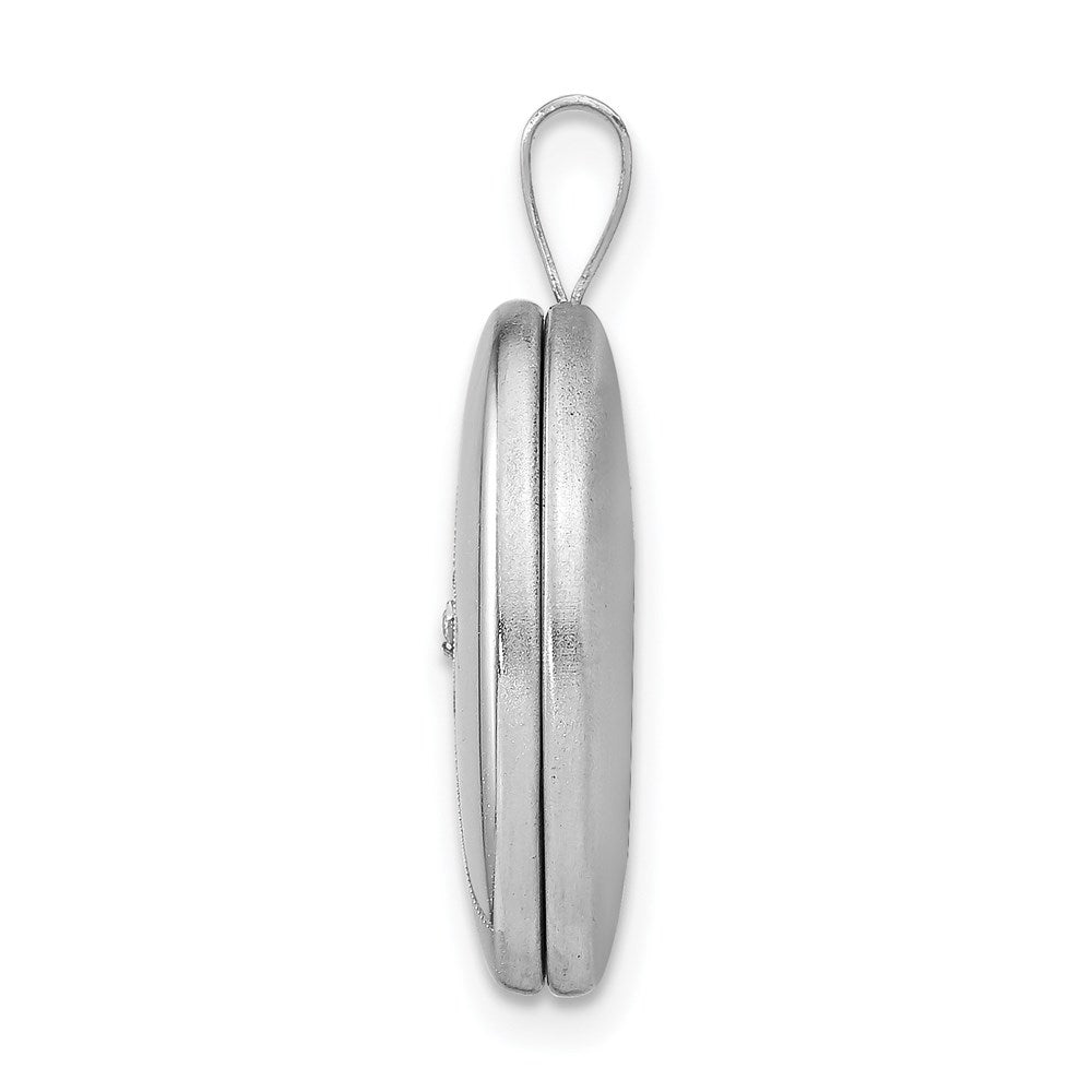 Sterlingsilber Rhodiniert 19mm Diamant Satiniert & Poliert Herz Oval Medaillon
