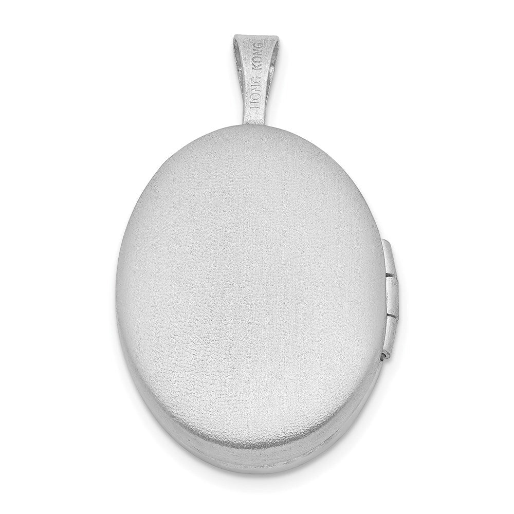 Sterlingsilber Rhodiniert 19mm Diamant Satiniert & Poliert Herz Oval Medaillon