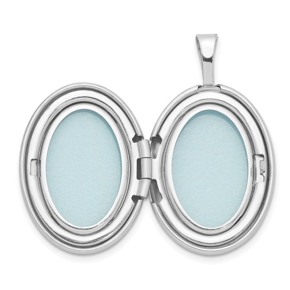 Sterlingsilber Rhodiniert 19mm Diamant Satiniert & Poliert Herz Oval Medaillon