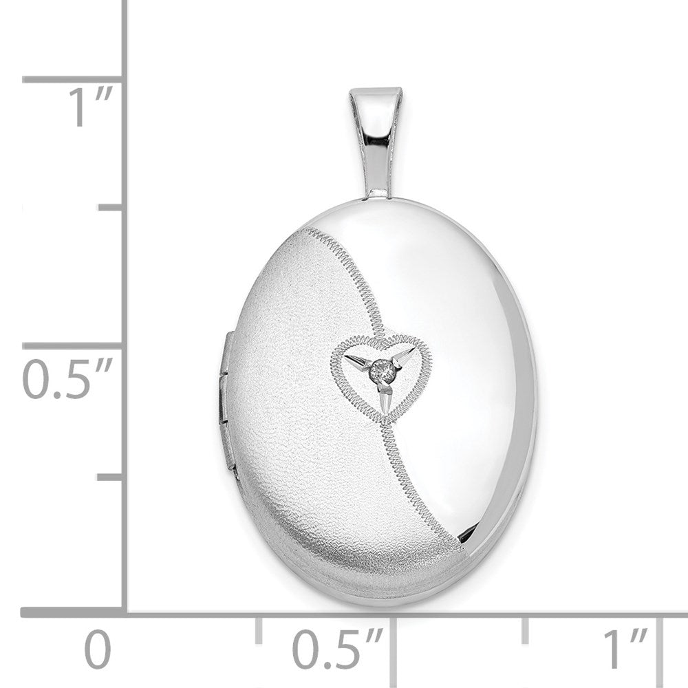 Sterlingsilber Rhodiniert 19mm Diamant Satiniert & Poliert Herz Oval Medaillon