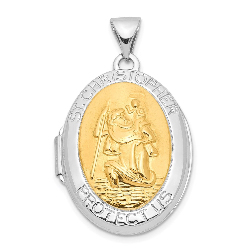 Sterlingsilber Rhodiniert mit Gelb Rhod 23mm St Christopher Oval Medaillon