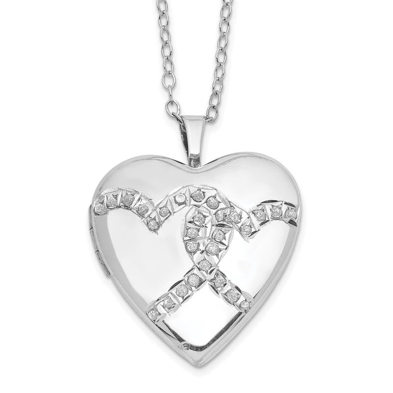 Sterlingsilber Diamant Fascination Mystique Platin-beschichtet Doppelt Herz Medaillon 18 Zoll Halskette