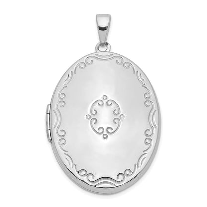 Sterlingsilber Rhodiniert Ranke Rand 33mm Oval 4 Photo Familie Medaillon