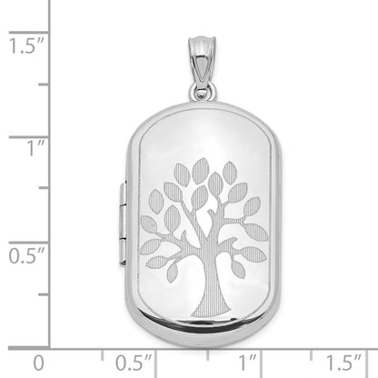 Sterlingsilber Rhodiniert 30mm Poliert Baum Rectangular Medaillon