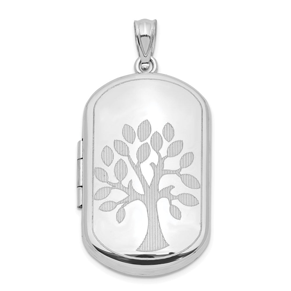 Sterlingsilber Rhodiniert 30mm Poliert Baum Rectangular Medaillon