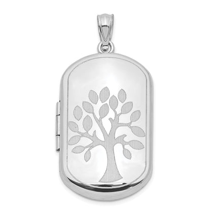Sterlingsilber Rhodiniert 30mm Poliert Baum Rectangular Medaillon