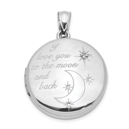 Sterlingsilber Rhodiniert 20mm Diamant Liebe To The Mond Rund Medaillon