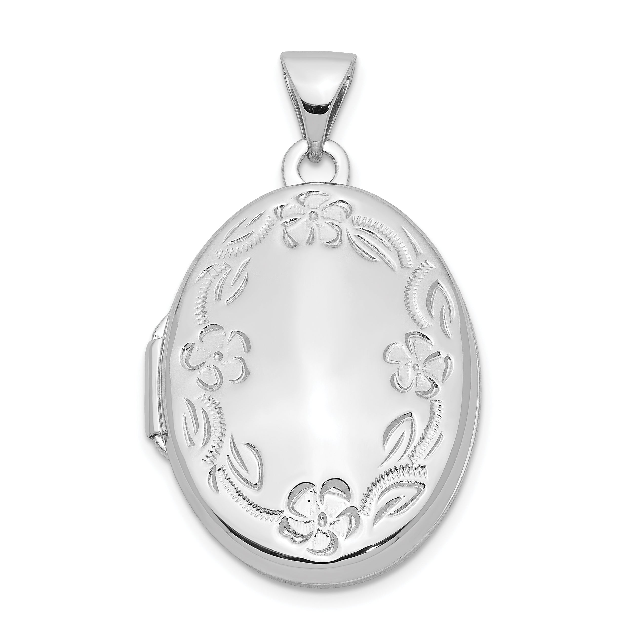 Sterlingsilber Rhodiniert 21mm Blumen Oval Medaillon