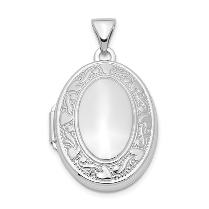 Sterlingsilber Rhodiniert 21mm Herz Rand Oval Medaillon
