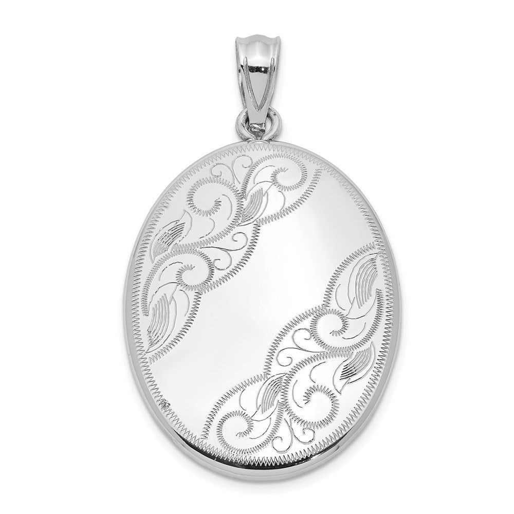 Sterlingsilber Rhodiniert Poliert Wirbel Design Oval Offen Medaillon