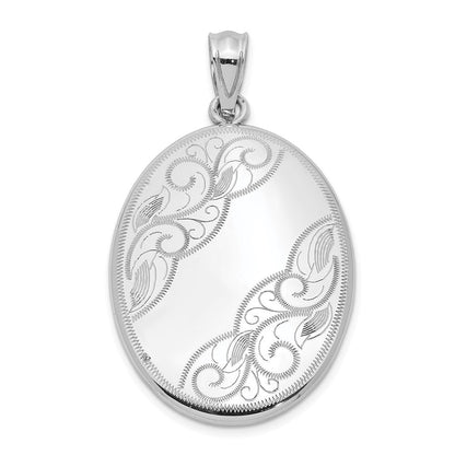 Sterlingsilber Rhodiniert Poliert Wirbel Design Oval Offen Medaillon