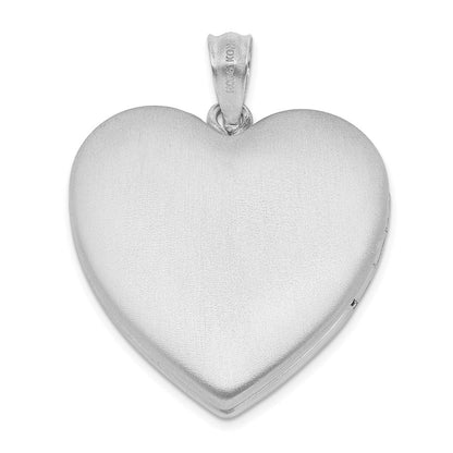 Sterlingsilber Rhodiniert Satiniert Diamant & Lebhaft Zirkonia Herz Medaillon