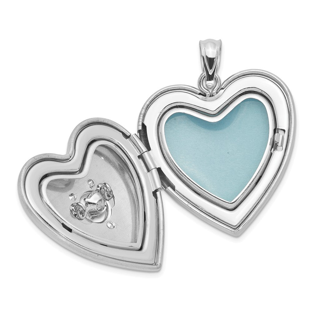 Sterlingsilber Rhodiniert Satiniert Diamant & Lebhaft Zirkonia Herz Medaillon