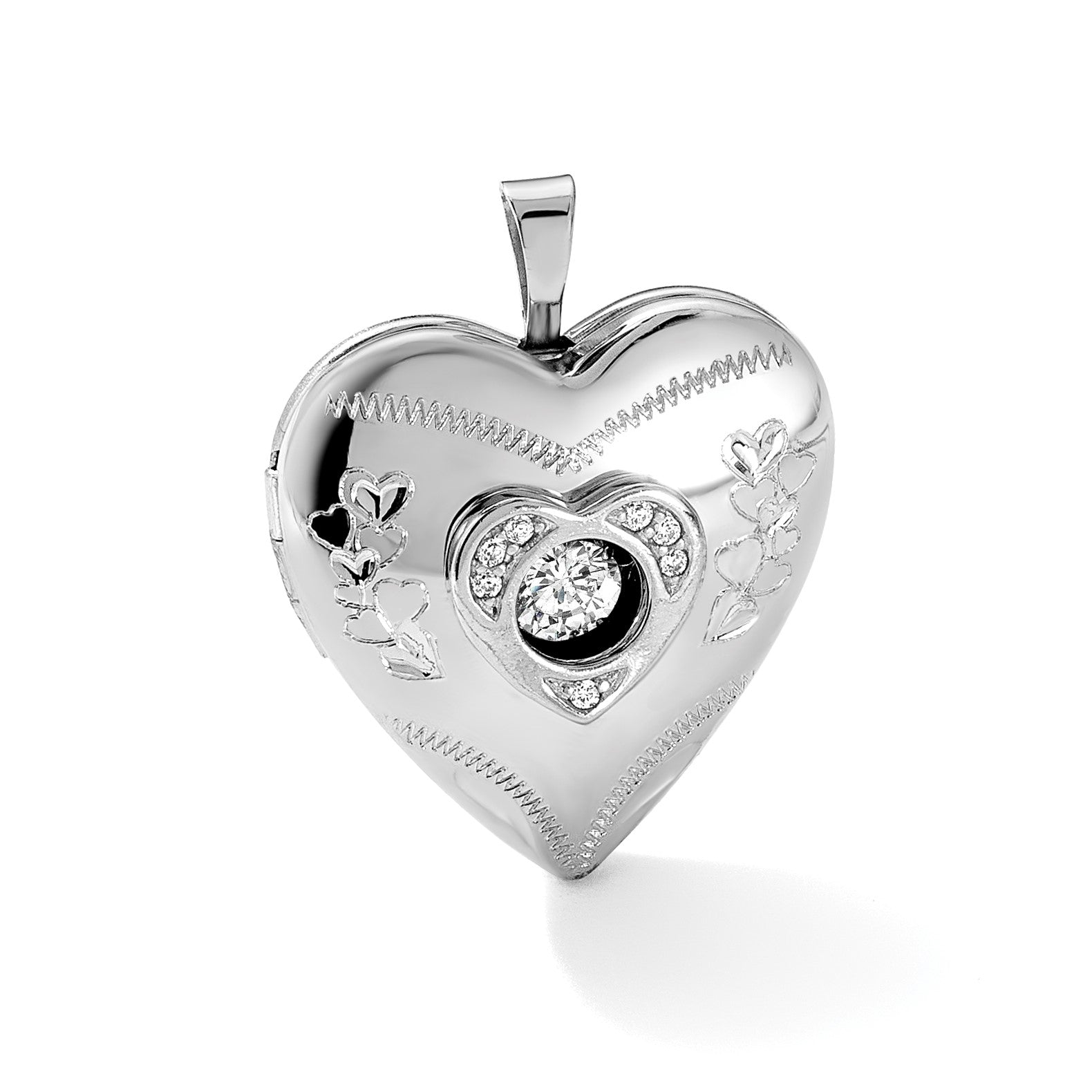 Sterlingsilber Rhodiniert Diamant & Lebhaft Zirkonia Herz Medaillon