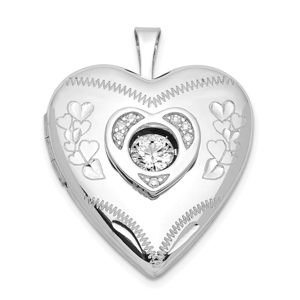 Sterlingsilber Rhodiniert Diamant & Lebhaft Zirkonia Herz Medaillon