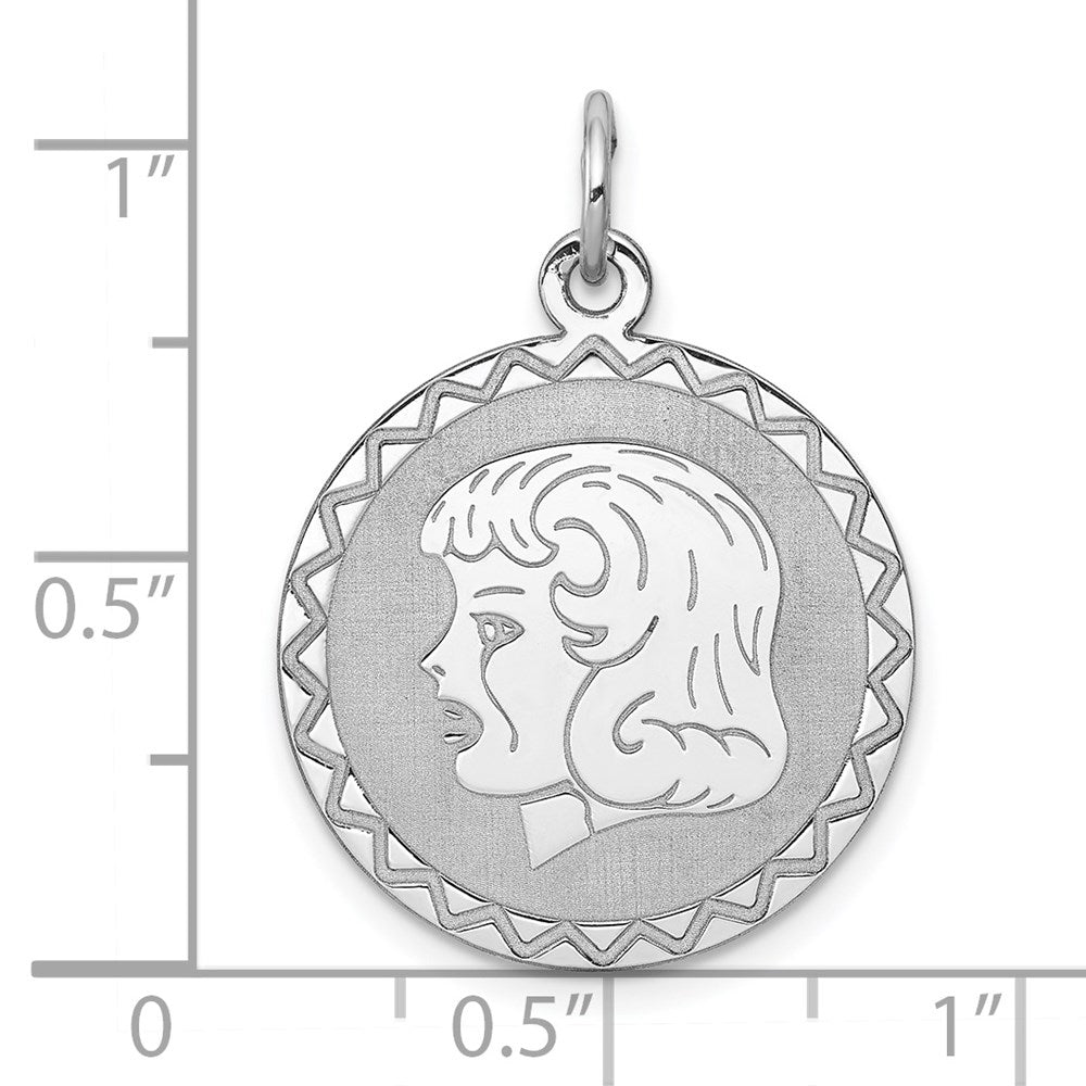 Sterlingsilber Rhodiniert Gravierbar Mädchen Plättchen Charm