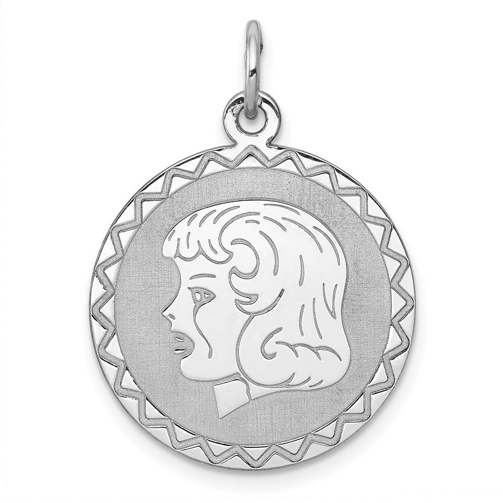 Sterlingsilber Rhodiniert Gravierbar Mädchen Plättchen Charm