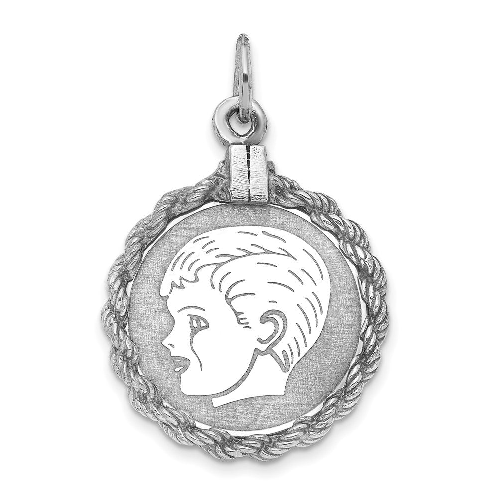 Sterlingsilber Gravierbar Junge Poliert Vorderseite/satin Rückseite Plättchen Charm
